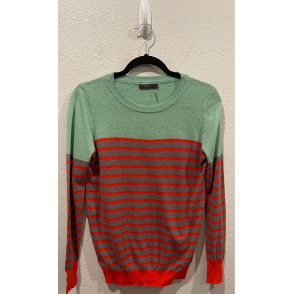 THML Green Mint Orange Striped Round Neck Sweatshirt - Picture 1 of 3